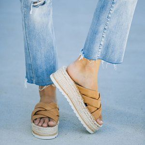 WOVEN PLATFORM ESPADRILLE TAN SANDAL